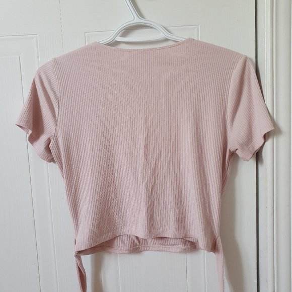 Garage Light Pink Ribbed Cropped Wrap Top - Picture 3 of 4